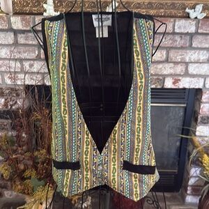 Vtg 80s Women's Striped Paisley Vest Mesh in Green and Yellow